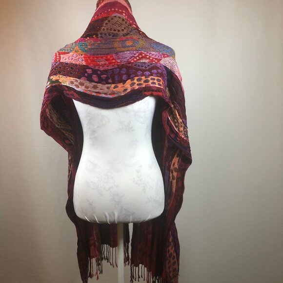Vibrant Boho Art-to-Wear Shawl / Scarf — 100% Rayon — Made in India - Picture 7 of 12